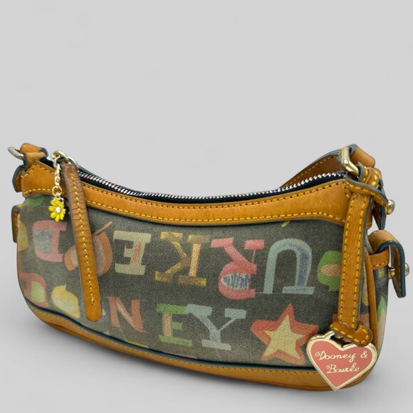 Vintage Dooney & Bourke Multicolor Logo Mini Baguette Shoulder Bag - Picture 3 of 13